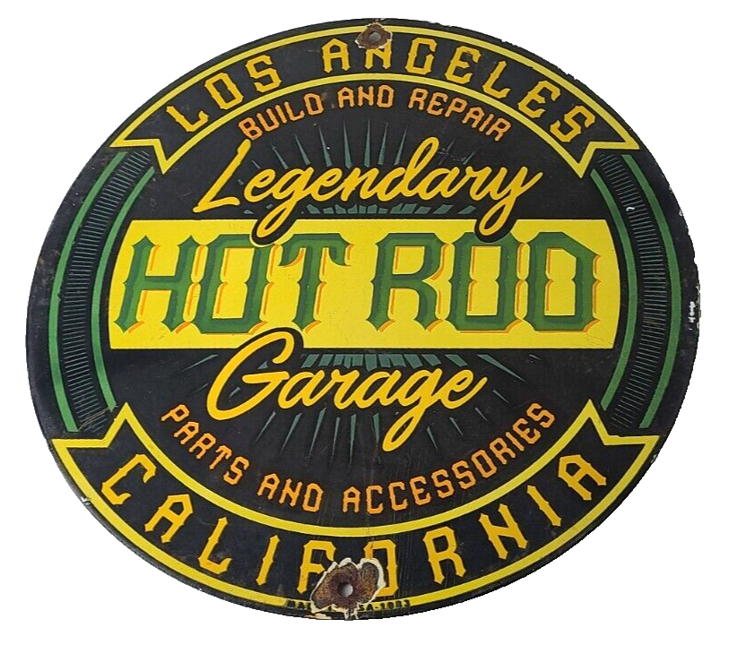Vintage Hot Rod Legendary Sign - California Garage Auto Gas Pump Porcelain Sign