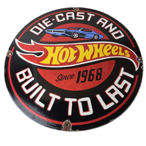 Vintage Hot Wheels Porcelain Sign - American Die-Cast Cars Gas Pump Sign