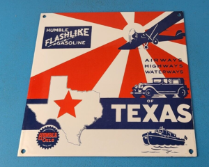 Vintage Humble Gasoline Sign Texas Gas Motor Oil Pump Porcelain Sign 305895455558