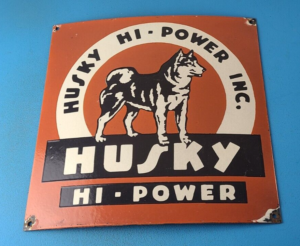 Vintage Husky Gasoline Sign Hi Power Gas Motor Oil Pump Porcelain Sign 305874284128