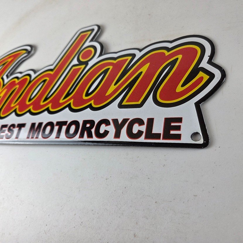 Vintage Indian Motorcycle Sign - 15 Inch Porcelain World's Best Gas Pump Sign - Image 13