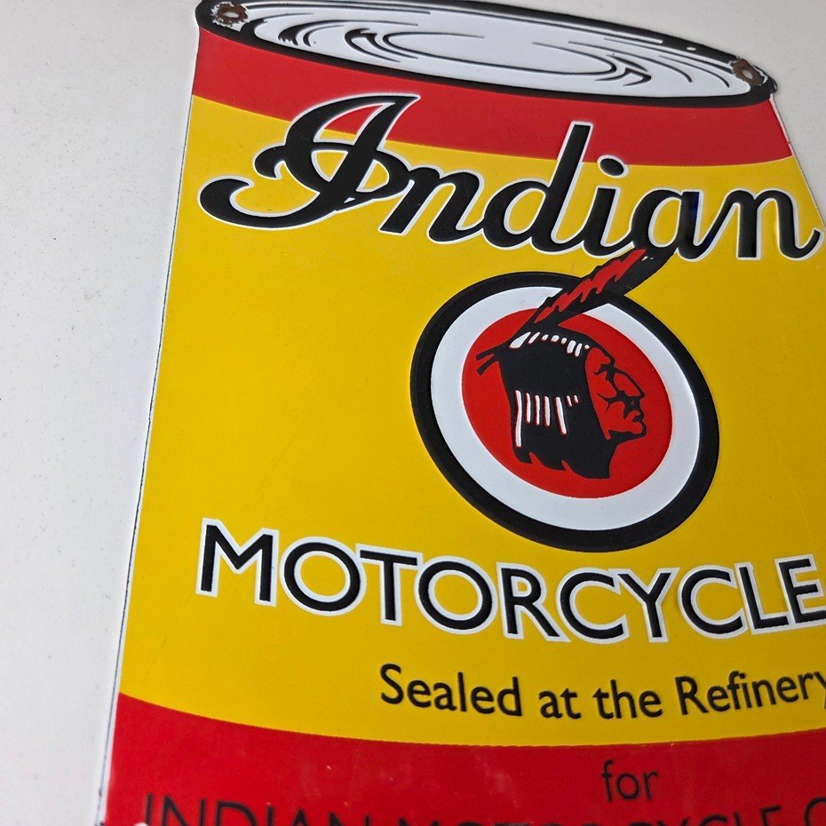 Vintage Indian Motorcycle Sign - Porcelain Gas Pump Oil Quart Can Sign - Image 6