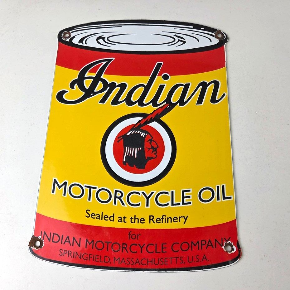 Vintage Indian Motorcycle Sign - Porcelain Gas Pump Oil Quart Can Sign - Image 8