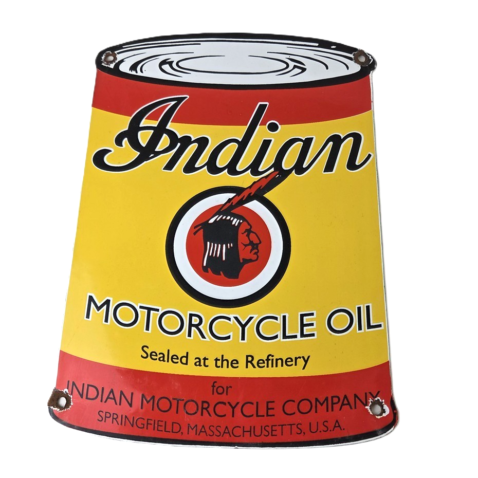 Vintage Indian Motorcycle Sign - Porcelain Gas Pump Oil Quart Can Sign