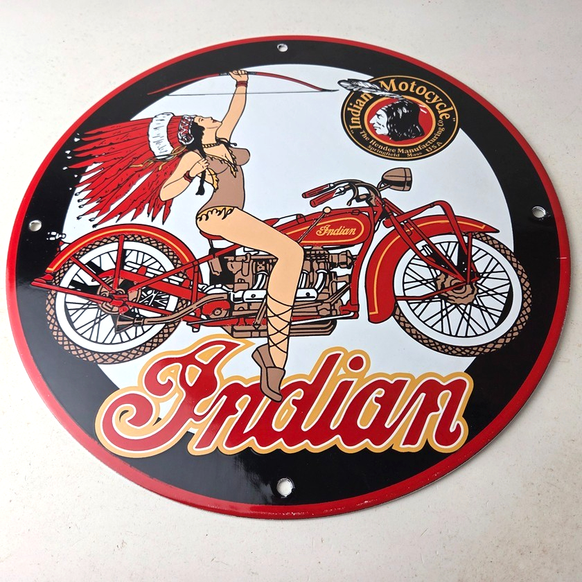 Vintage Indian Motorcycles Sign - Porcelain Gas Pump Service Station Sign - Image 15