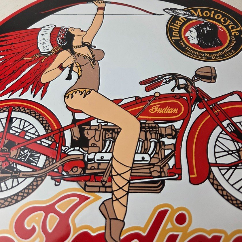 Vintage Indian Motorcycles Sign - Porcelain Gas Pump Service Station Sign - Image 4