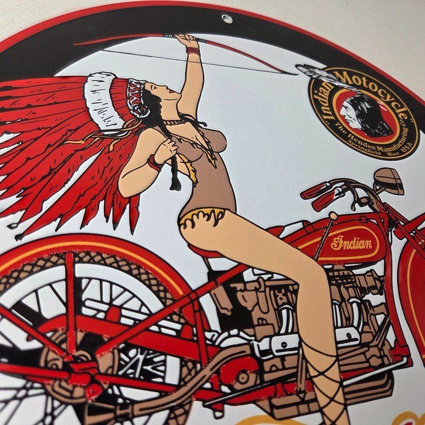 Vintage Indian Motorcycles Sign - Porcelain Gas Pump Service Station Sign - Image 5