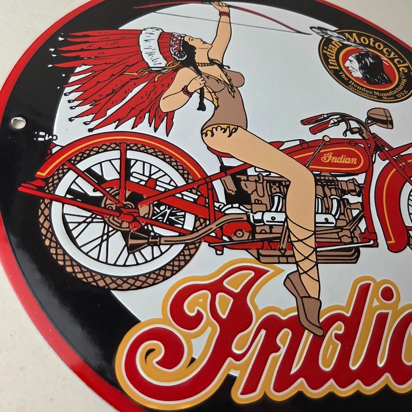 Vintage Indian Motorcycles Sign - Porcelain Gas Pump Service Station Sign - Image 6