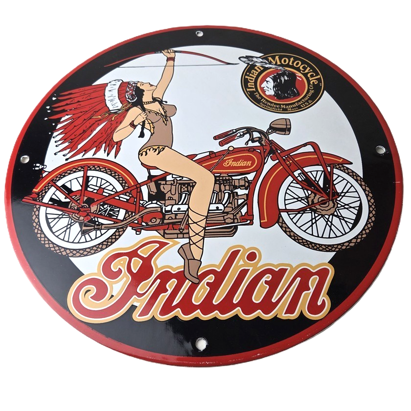 Vintage Indian Motorcycles Sign - Porcelain Gas Pump Service Station Sign