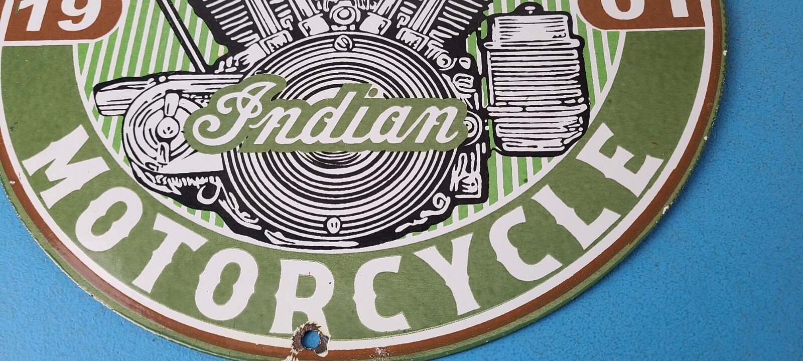Vintage Indian Sign - Porcelain World's Fastest Motorcycle Gas Station Sign - Image 12