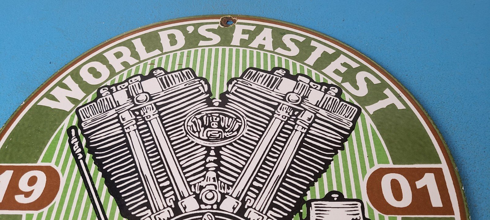 Vintage Indian Sign - Porcelain World's Fastest Motorcycle Gas Station Sign - Image 13