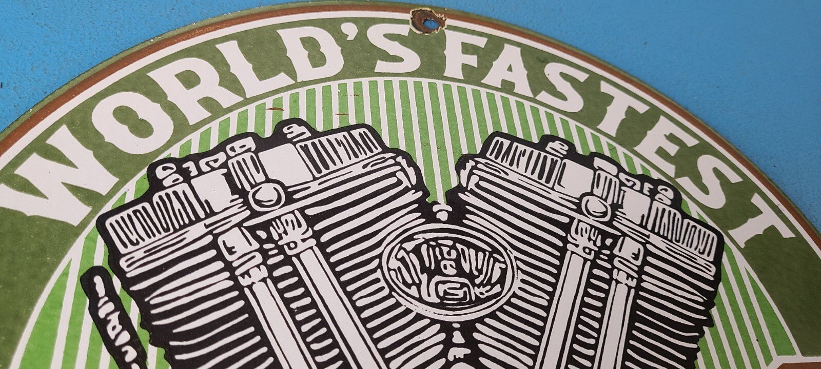 Vintage Indian Sign - Porcelain World's Fastest Motorcycle Gas Station Sign - Image 5