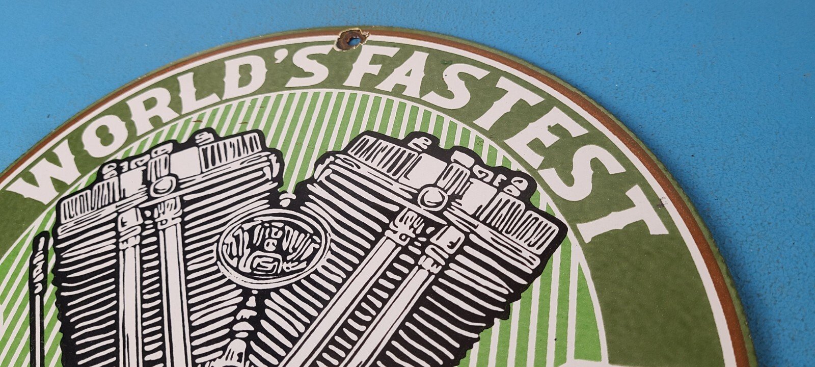 Vintage Indian Sign - Porcelain World's Fastest Motorcycle Gas Station Sign - Image 8