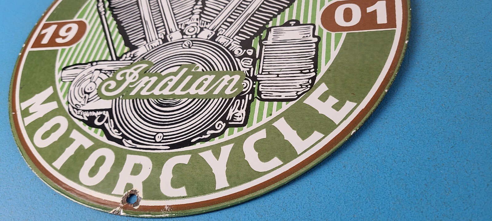 Vintage Indian Sign - Porcelain World's Fastest Motorcycle Gas Station Sign - Image 10