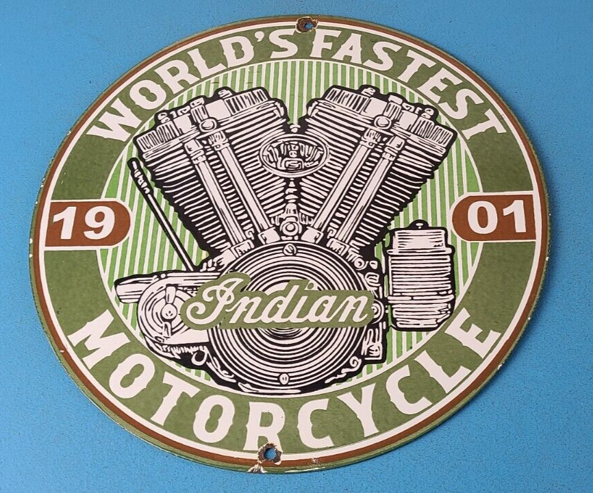 Vintage Indian Sign - Porcelain World's Fastest Motorcycle Gas Station Sign