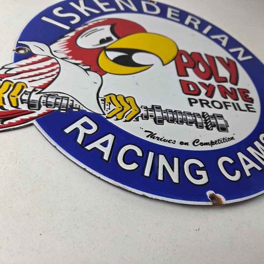 Vintage Iskenderian Racing Cams Porcelain Sign - Mod Rod Auto Gas Pump Shop Sign - Image 11