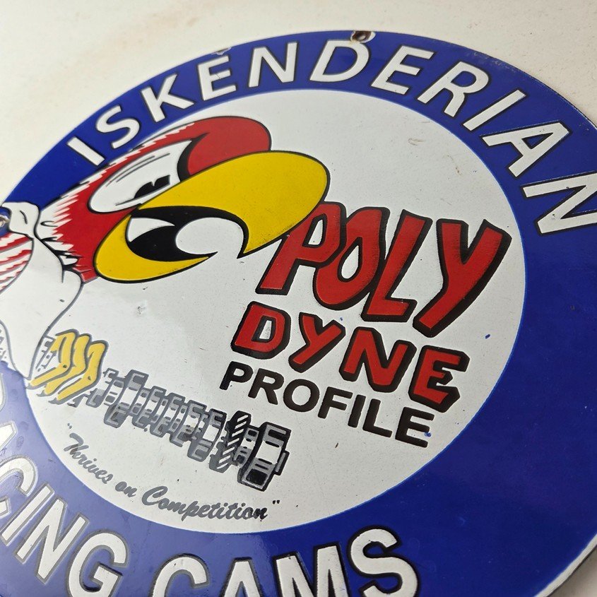 Vintage Iskenderian Racing Cams Porcelain Sign - Mod Rod Auto Gas Pump Shop Sign - Image 12