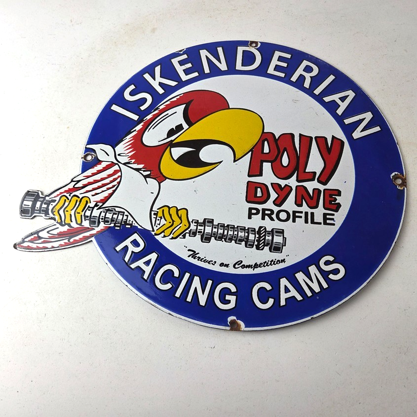 Vintage Iskenderian Racing Cams Porcelain Sign - Mod Rod Auto Gas Pump Shop Sign - Image 15