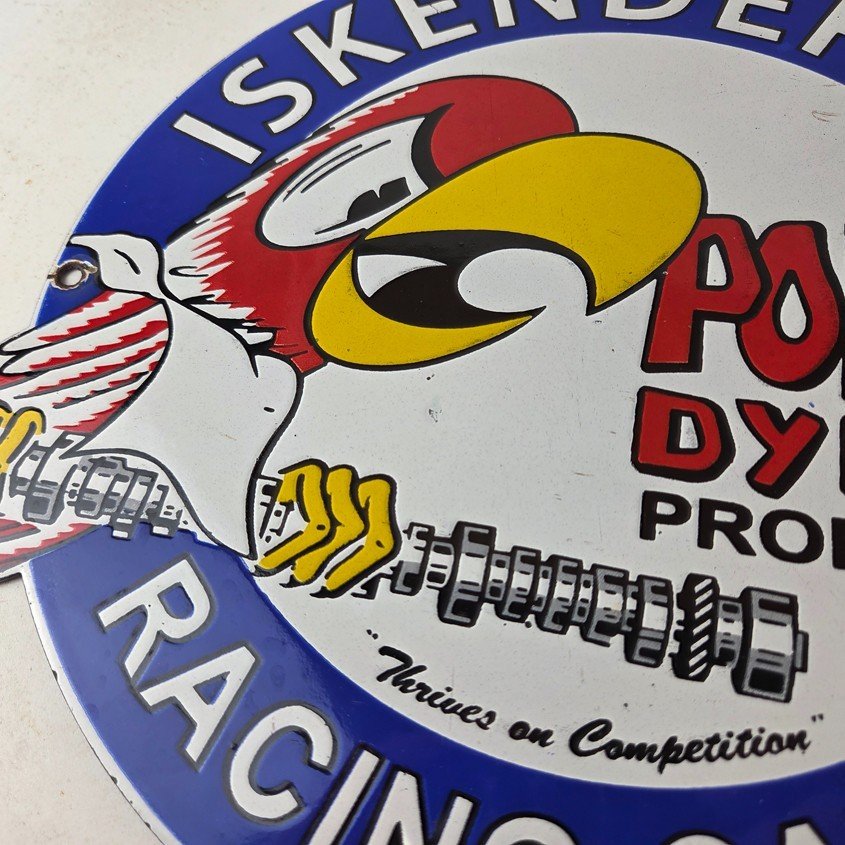 Vintage Iskenderian Racing Cams Porcelain Sign - Mod Rod Auto Gas Pump Shop Sign - Image 3