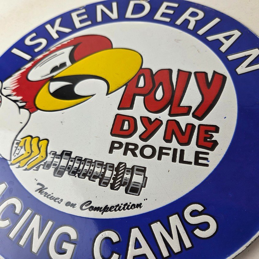 Vintage Iskenderian Racing Cams Porcelain Sign - Mod Rod Auto Gas Pump Shop Sign - Image 4
