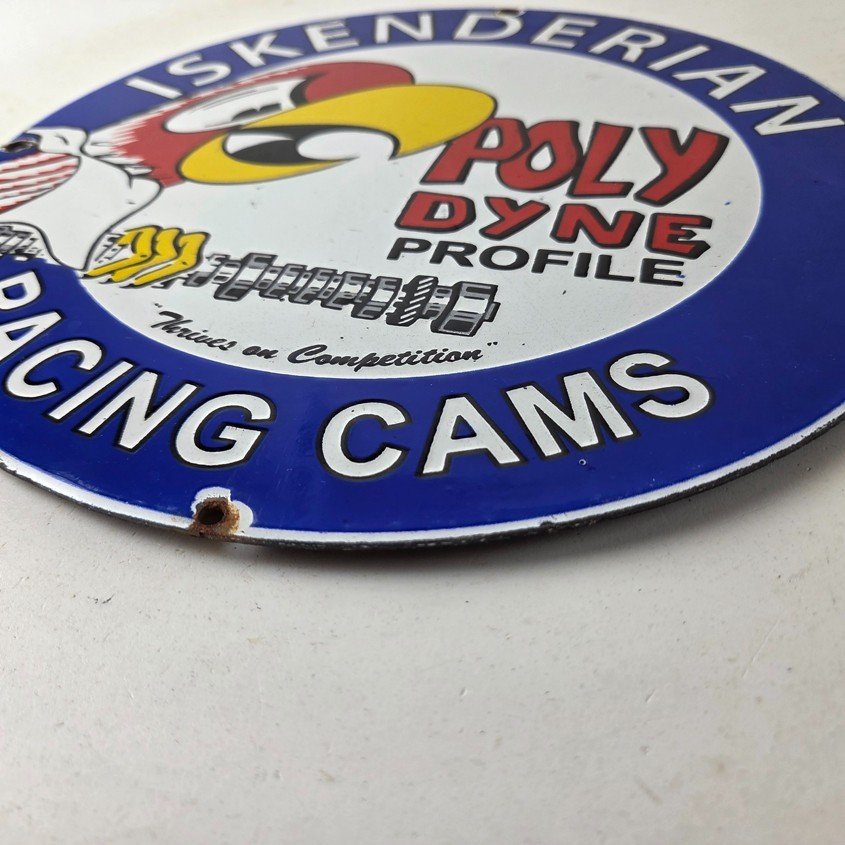 Vintage Iskenderian Racing Cams Porcelain Sign - Mod Rod Auto Gas Pump Shop Sign - Image 10