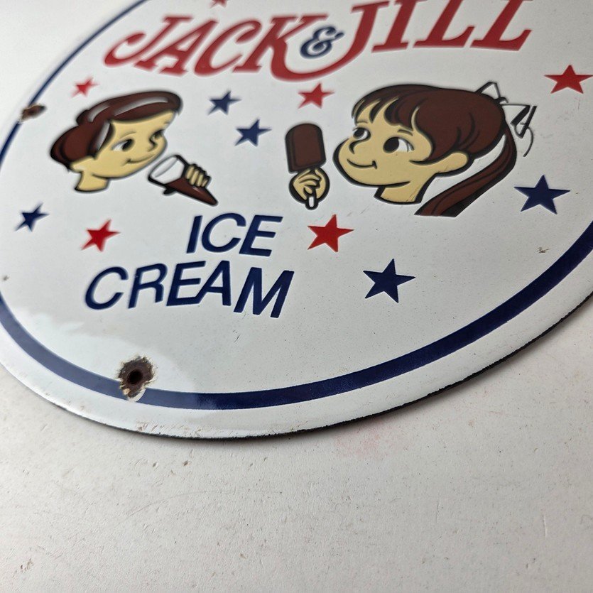 Vintage Jack & Jill Ice Cream Porcelain Sign - Gas Pump Advertising Sales Sign - Image 14