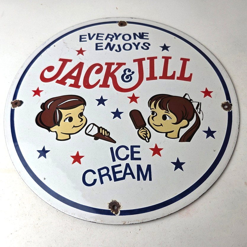 Vintage Jack & Jill Ice Cream Porcelain Sign - Gas Pump Advertising Sales Sign - Image 15