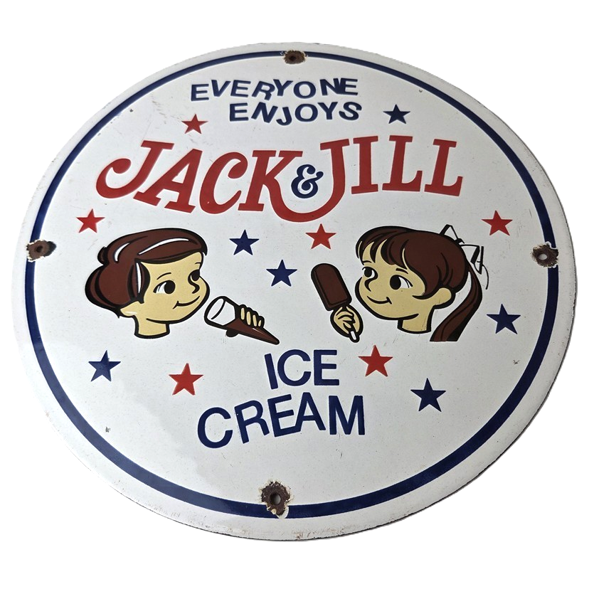 Vintage Jack & Jill Ice Cream Porcelain Sign - Gas Pump Advertising Sales Sign