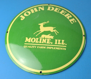 Vintage John Deere Porcelain Sign Farm Tractor Gas Pump Convex Button Sign 305885319468