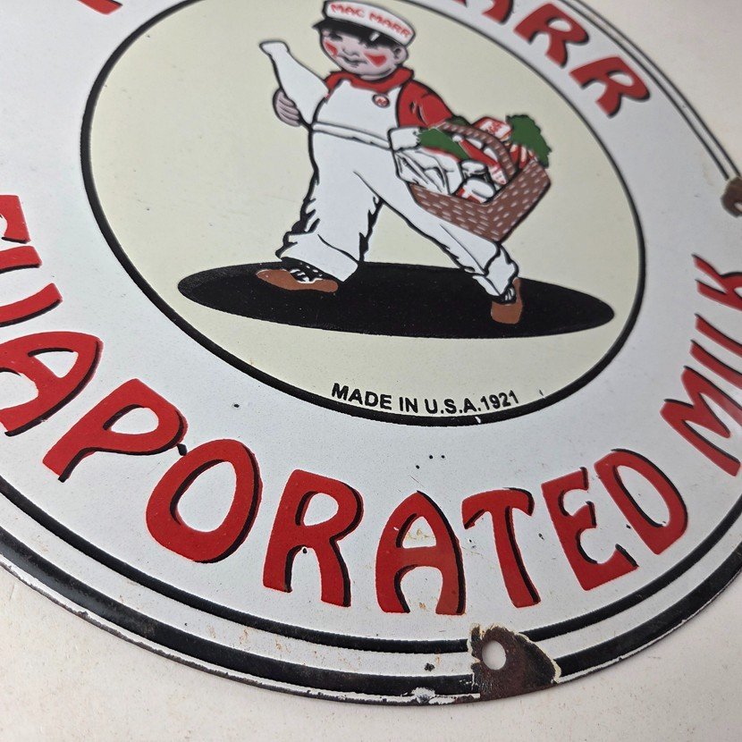 Vintage Mac Marr Milk Sign - Dairy Evaporated Store Porcelain Gas Pump Sign - Image 11
