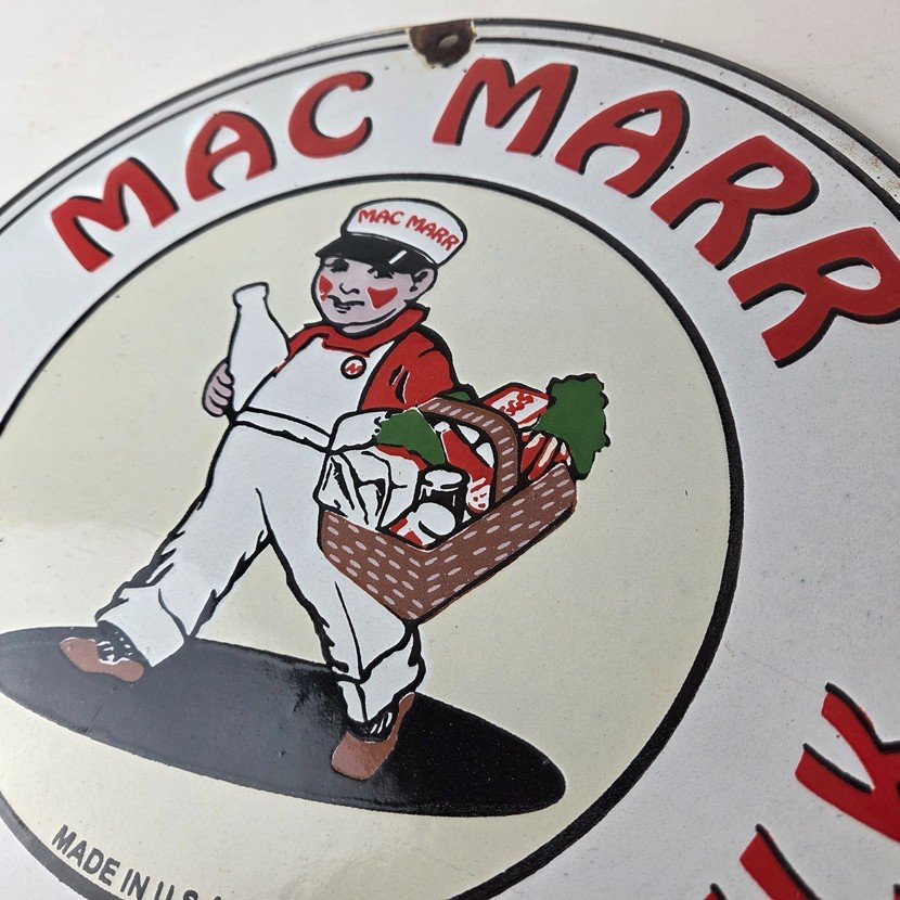 Vintage Mac Marr Milk Sign - Dairy Evaporated Store Porcelain Gas Pump Sign - Image 12