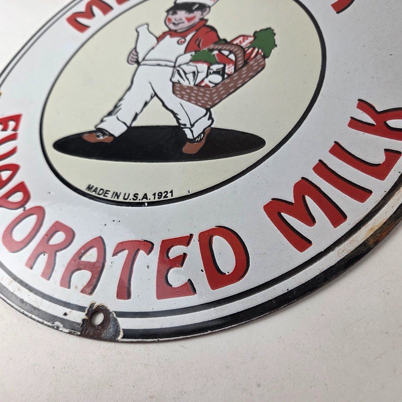 Vintage Mac Marr Milk Sign - Dairy Evaporated Store Porcelain Gas Pump Sign - Image 14