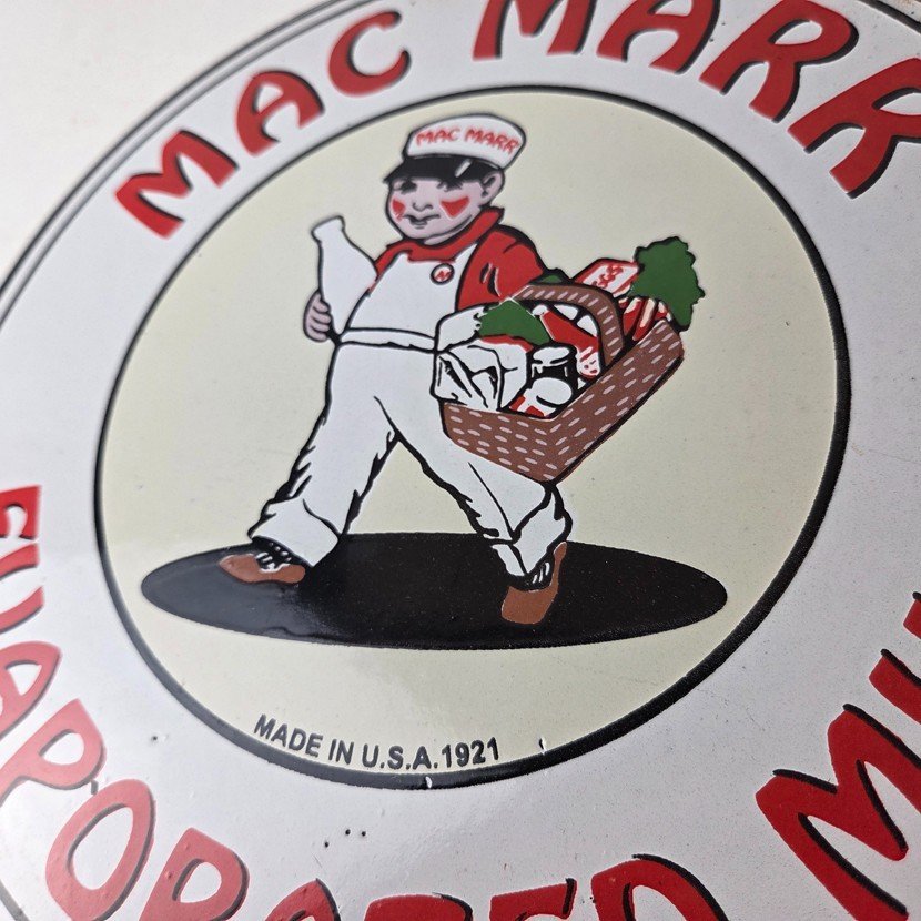 Vintage Mac Marr Milk Sign - Dairy Evaporated Store Porcelain Gas Pump Sign - Image 4