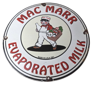 Vintage Mac Marr Milk Sign - Dairy Evaporated Store Porcelain Gas Pump Sign