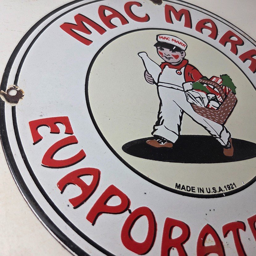 Vintage Mac Marr Milk Sign - Dairy Evaporated Store Porcelain Gas Pump Sign - Image 6