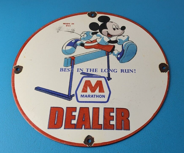 Vintage Marathon Gasoline Sign Porcelain Disney Mickey Station Pump Sign 305768692148