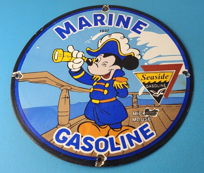 Vintage Marine Gasoline Sign Mickey Mouse Porcelain Seaside Gas Oil Pump Sign 305869926598