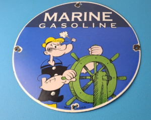 Vintage Marine Gasoline Sign Popeye Sailor Porcelain Enamel Gas Oil Pump Sign 305863550228