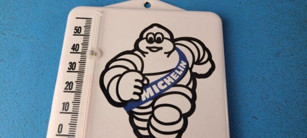 Vintage Michelin Tires Porcelain Sign Gasoline Pump Ad Sign On Thermometer 305695740468 2