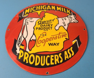 Vintage Michigan Milk Sign Dairy Cow Porcelain Diner Gas Pump Sign 305903493898