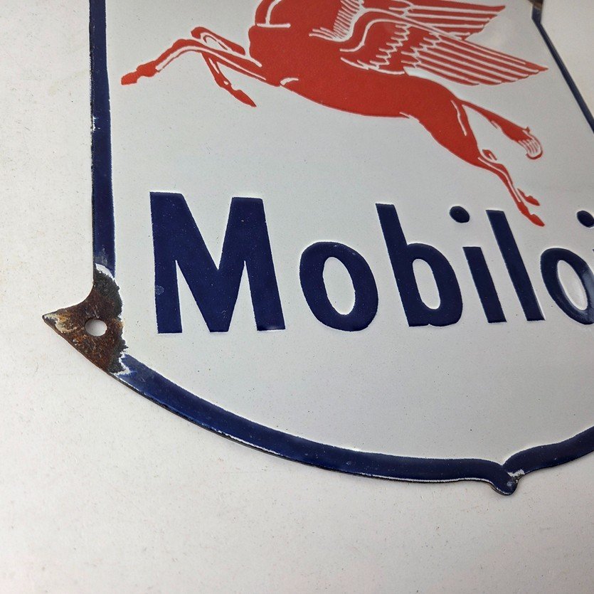 Vintage Mobil Oil Sign - Gasoline Advertising Gas Pump Station Porcelain Sign - Image 11