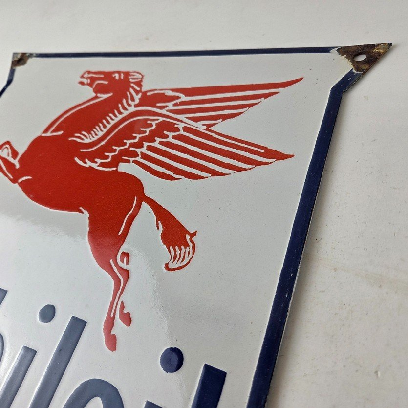 Vintage Mobil Oil Sign - Gasoline Advertising Gas Pump Station Porcelain Sign - Image 12