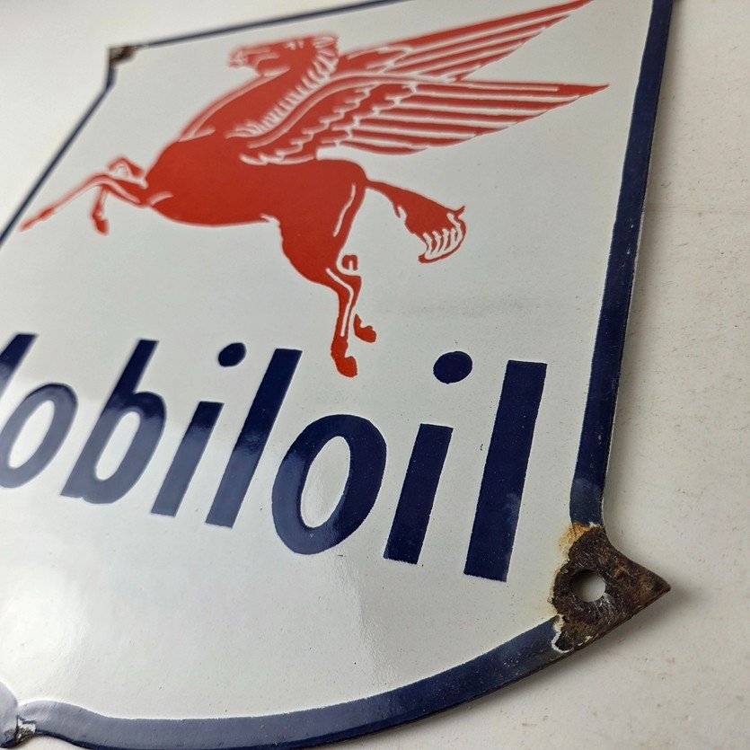 Vintage Mobil Oil Sign - Gasoline Advertising Gas Pump Station Porcelain Sign - Image 13