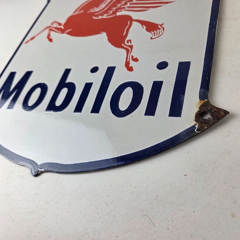 Vintage Mobil Oil Sign - Gasoline Advertising Gas Pump Station Porcelain Sign - Image 14