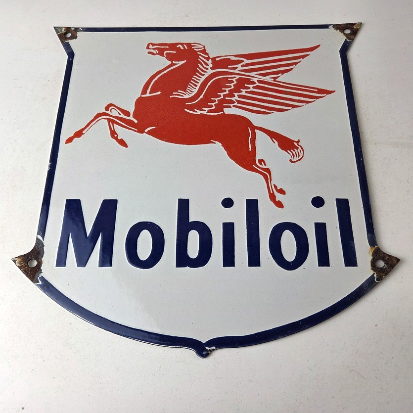 Vintage Mobil Oil Sign - Gasoline Advertising Gas Pump Station Porcelain Sign - Image 15