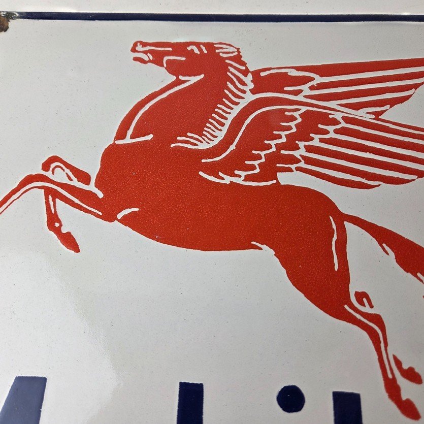 Vintage Mobil Oil Sign - Gasoline Advertising Gas Pump Station Porcelain Sign - Image 3