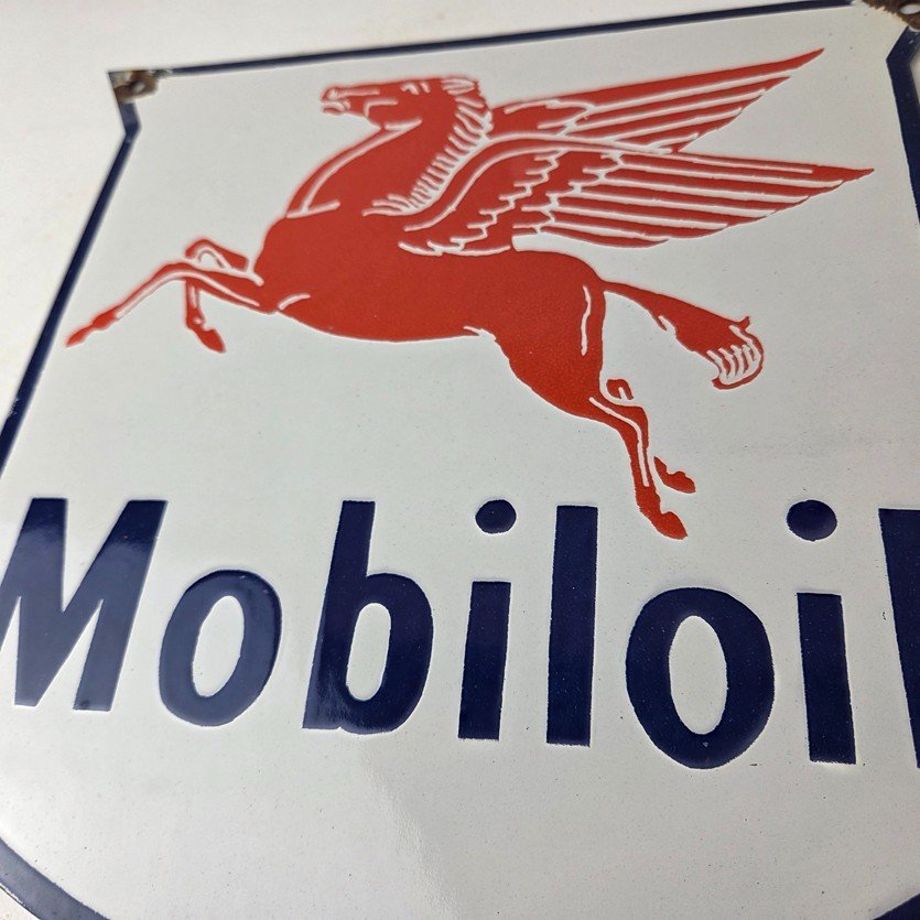 Vintage Mobil Oil Sign - Gasoline Advertising Gas Pump Station Porcelain Sign - Image 4