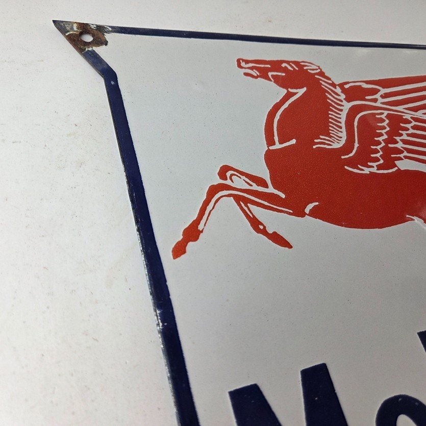 Vintage Mobil Oil Sign - Gasoline Advertising Gas Pump Station Porcelain Sign - Image 5