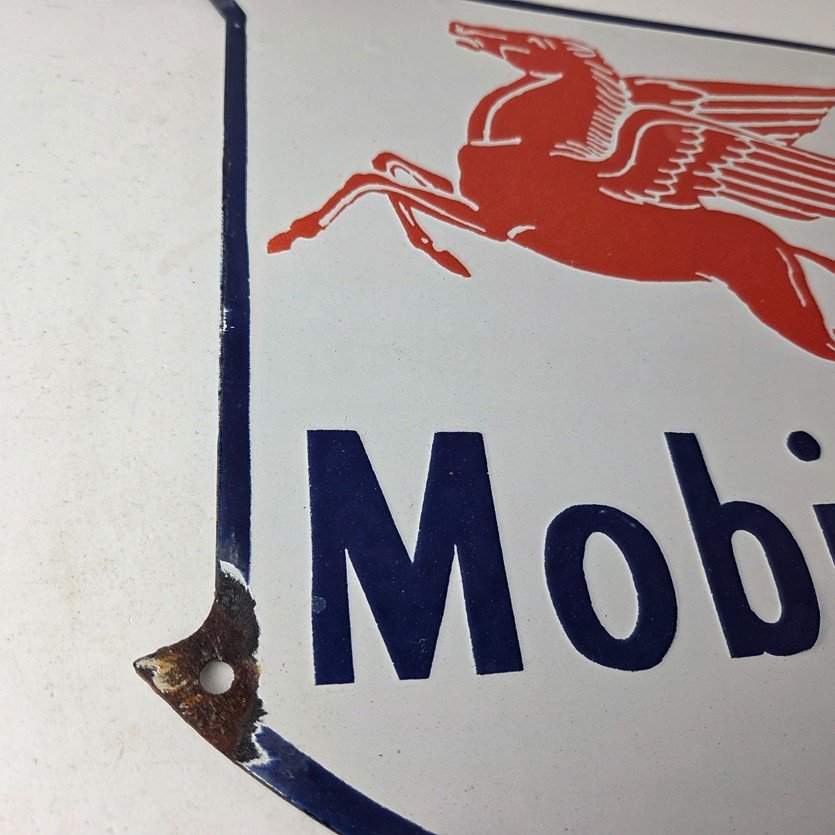 Vintage Mobil Oil Sign - Gasoline Advertising Gas Pump Station Porcelain Sign - Image 6