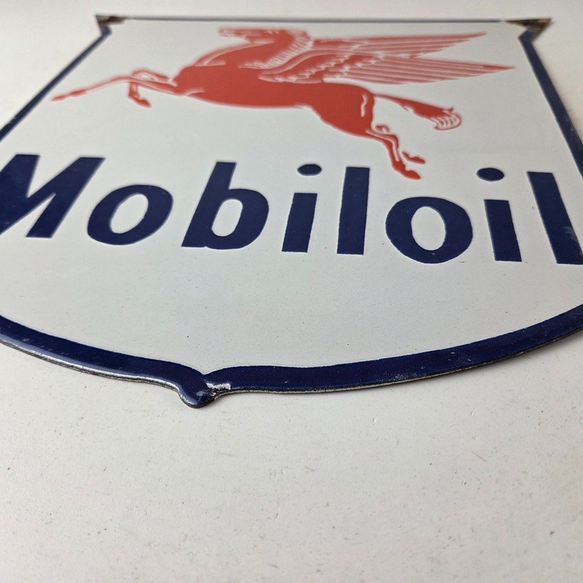 Vintage Mobil Oil Sign - Gasoline Advertising Gas Pump Station Porcelain Sign - Image 10